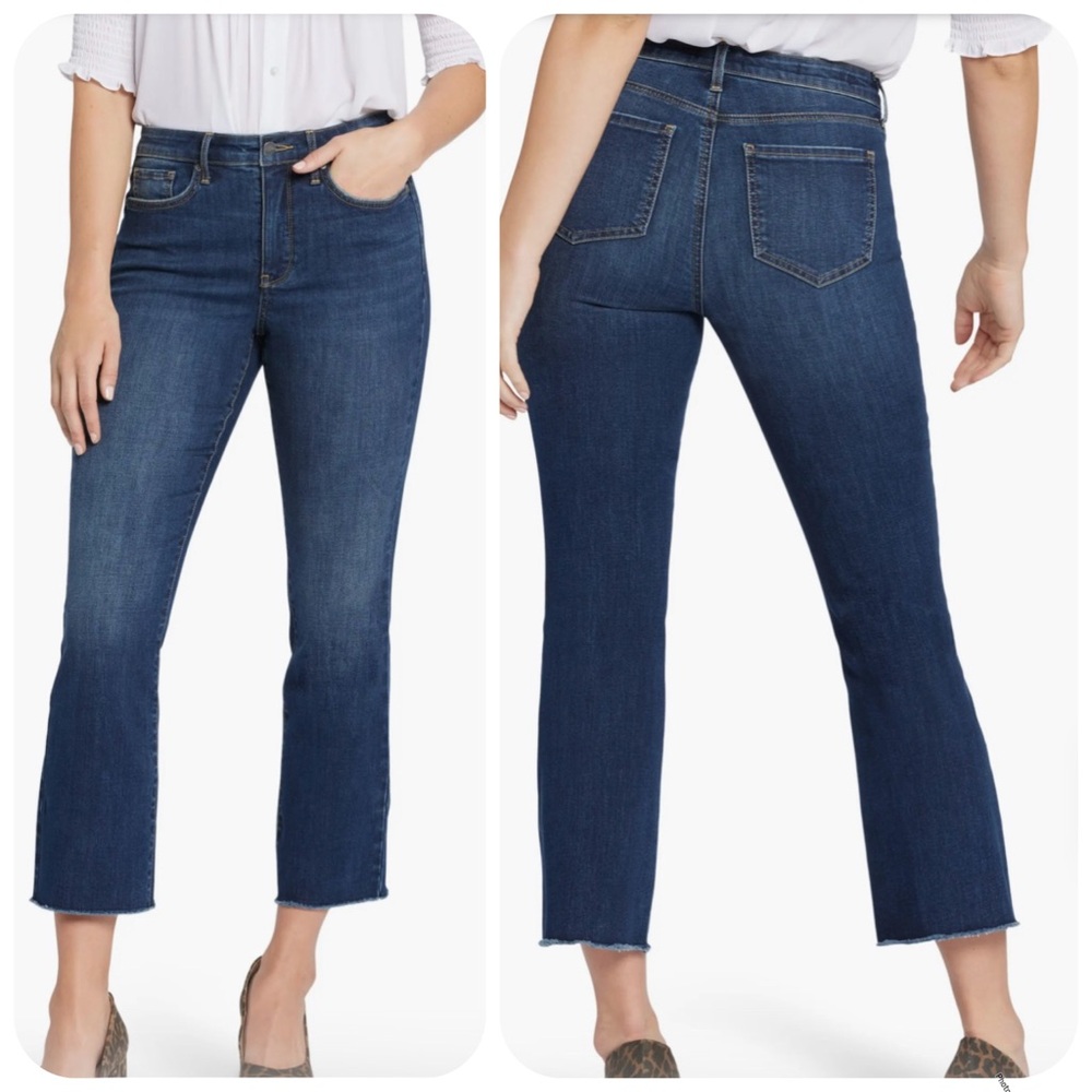NYDJ Jeans Women’s 10 Blue Slim Boot Cut Crop High Rise Frayed Hem LIKE NEW!